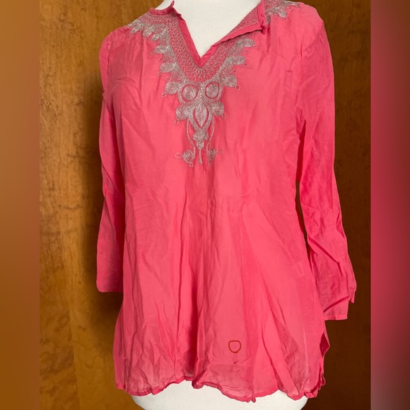 Pink Gauzy Silk Silver Embellished Express Blouse Medium M - Picture 8 of 9